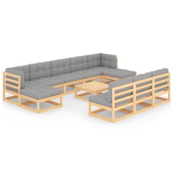 vidaXL 11-tlg. Garten-Lounge-Set mit Kissen Kiefer Massivholz