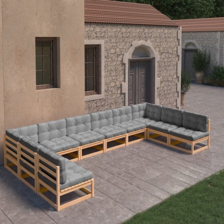 vidaXL 10-tlg. Garten-Lounge-Set mit Kissen Kiefer Massivholz