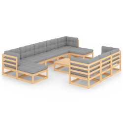 vidaXL 11-tlg. Garten-Lounge-Set mit Kissen Kiefer Massivholz