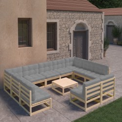 vidaXL 12-tlg. Garten-Lounge-Set mit Kissen Massivholz Kiefer