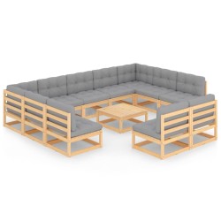 vidaXL 12-tlg. Garten-Lounge-Set mit Kissen Massivholz Kiefer
