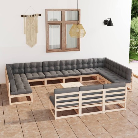 vidaXL 14-tlg. Garten-Lounge-Set mit Kissen Kiefer Massivholz