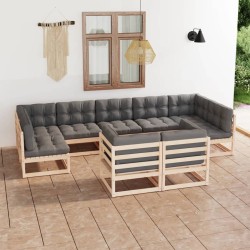 vidaXL 9-tlg. Garten-Lounge-Set mit Kissen Kiefer Massivholz
