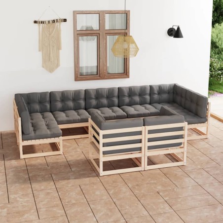 vidaXL 9-tlg. Garten-Lounge-Set mit Kissen Kiefer Massivholz