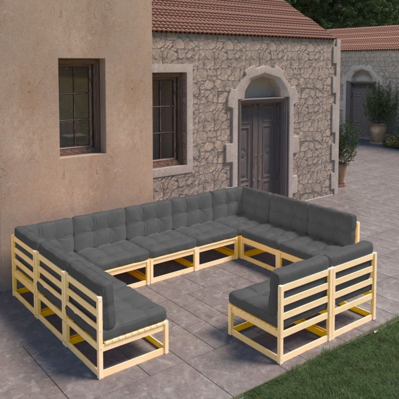 vidaXL 11-tlg. Garten-Lounge-Set mit Kissen Kiefer Massivholz vidaXL 11-tlg. Garten-Lounge-Set mit Kissen Kiefer Massivholz