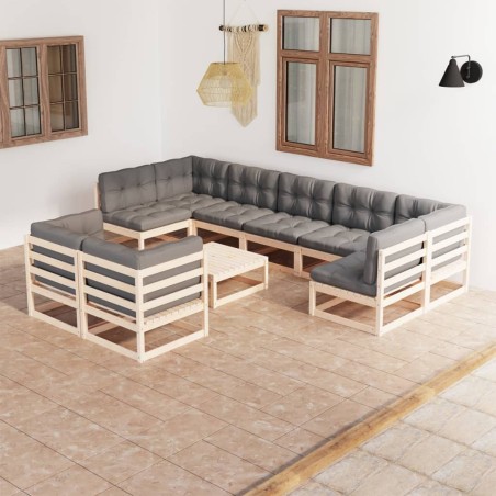 vidaXL 10-tlg. Garten-Lounge-Set mit Kissen Massivholz Kiefer