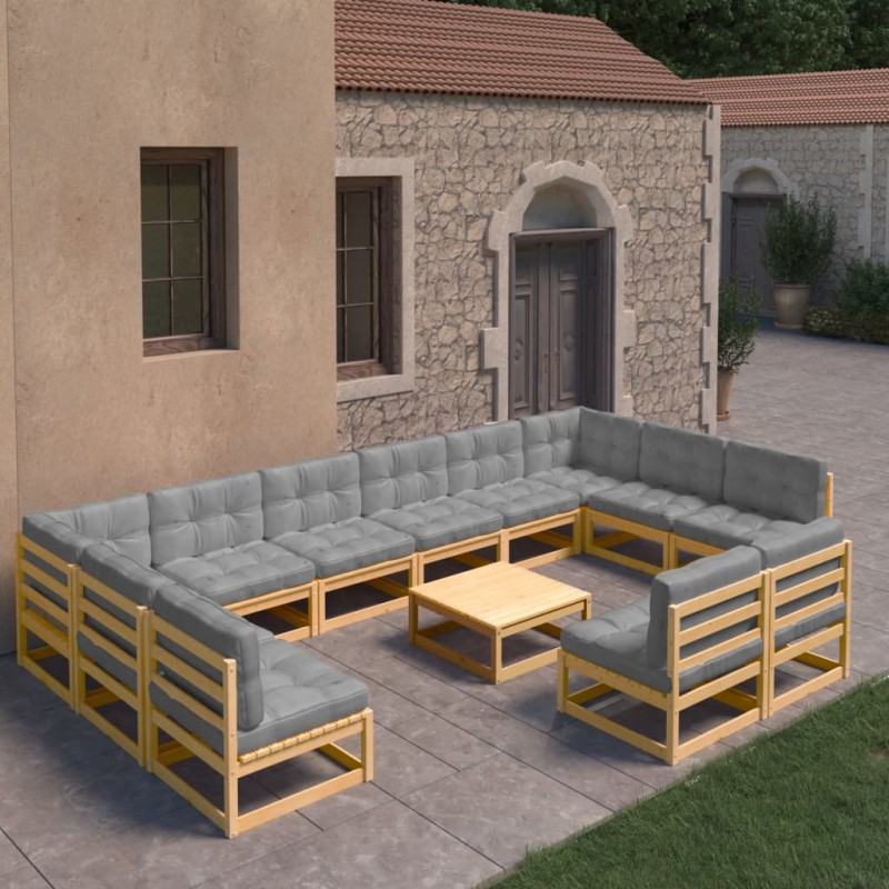 vidaXL 13-tlg. Garten-Lounge-Set mit Kissen Massivholz Kiefer vidaXL 13-tlg. Garten-Lounge-Set mit Kissen Massivholz Kiefer