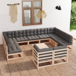 vidaXL 12-tlg. Garten-Lounge-Set mit Kissen Massivholz Kiefer