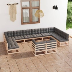 vidaXL 12-tlg. Garten-Lounge-Set mit Kissen Kiefer Massivholz
