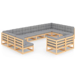 vidaXL 12-tlg. Garten-Lounge-Set mit Kissen Kiefer Massivholz