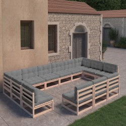 vidaXL 13-tlg. Garten-Lounge-Set mit Kissen Massivholz Kiefer