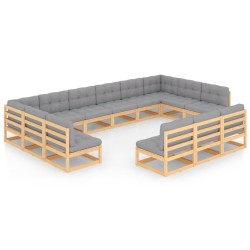 vidaXL 13-tlg. Garten-Lounge-Set mit Kissen Massivholz Kiefer