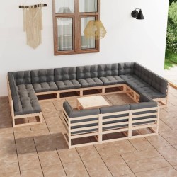 vidaXL 14-tlg. Garten-Lounge-Set mit Kissen Kiefer Massivholz