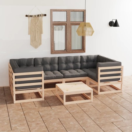 vidaXL 7-tlg. Garten-Lounge-Set mit Kissen Kiefer Massivholz