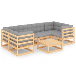 vidaXL 7-tlg. Garten-Lounge-Set mit Kissen Kiefer Massivholz