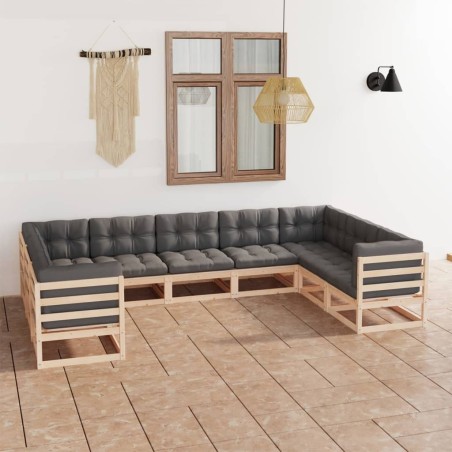 vidaXL 9-tlg. Garten-Lounge-Set mit Kissen Kiefer Massivholz