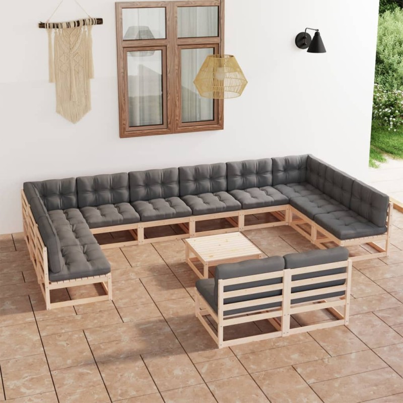 vidaXL 13-tlg. Garten-Lounge-Set mit Kissen Massivholz Kiefer vidaXL 13-tlg. Garten-Lounge-Set mit Kissen Massivholz Kiefer