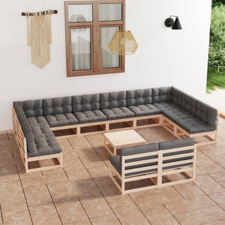 vidaXL 13-tlg. Garten-Lounge-Set mit Kissen Massivholz Kiefer