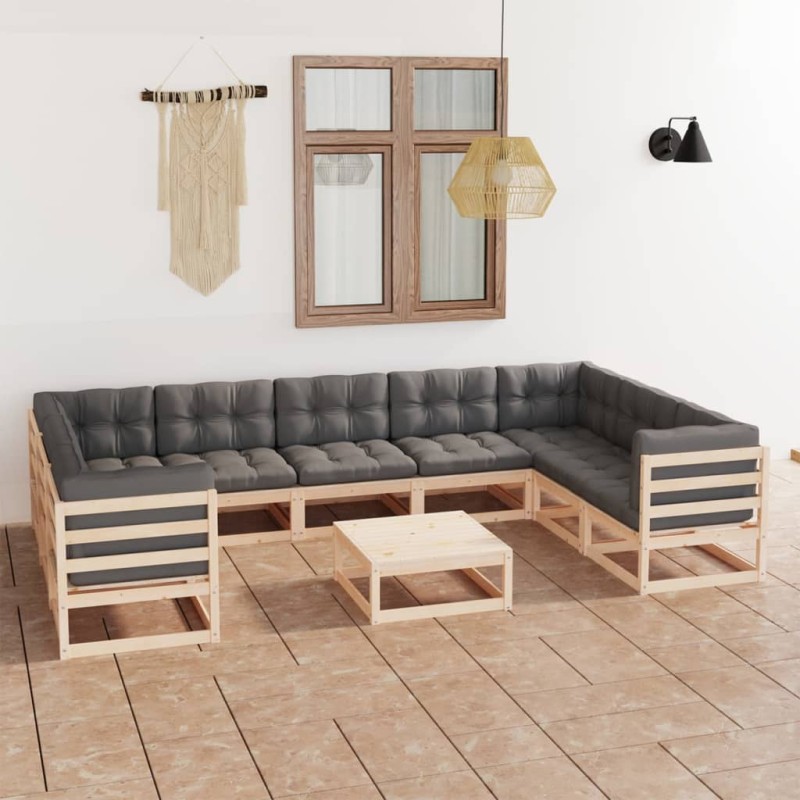 vidaXL 10-tlg. Garten-Lounge-Set mit Kissen Massivholz Kiefer vidaXL 10-tlg. Garten-Lounge-Set mit Kissen Massivholz Kiefer