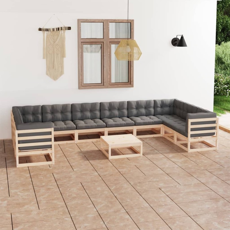 vidaXL 11-tlg. Garten-Lounge-Set mit Kissen Kiefer Massivholz vidaXL 11-tlg. Garten-Lounge-Set mit Kissen Kiefer Massivholz