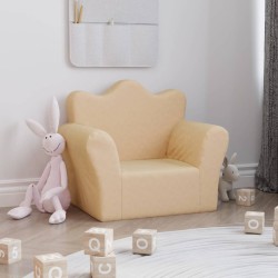 Kindersofa Creme Weich Plüsch