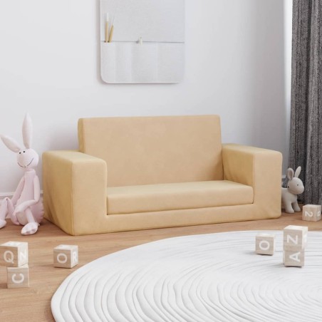 2-Sitzer Kindersofa mit Schlaffunktion Creme Weicher Plüsch