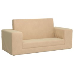 2-Sitzer Kindersofa mit Schlaffunktion Creme Weicher Plüsch