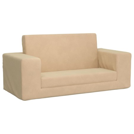 2-Sitzer Kindersofa mit Schlaffunktion Creme Weicher Plüsch