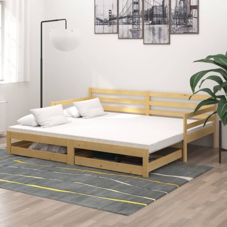 vidaXL Ausziehbares Tagesbett 2x(90x200) cm Massivholz Kiefer
