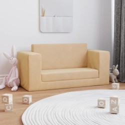 2-Sitzer Kindersofa mit Schlaffunktion Creme Weicher Plüsch