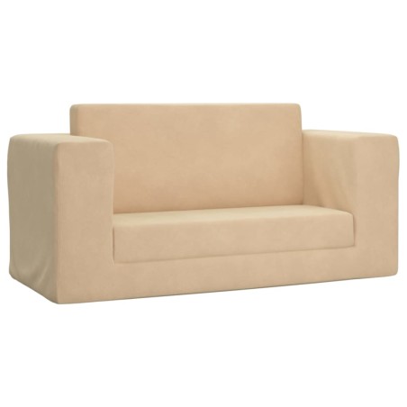 2-Sitzer Kindersofa mit Schlaffunktion Creme Weicher Plüsch