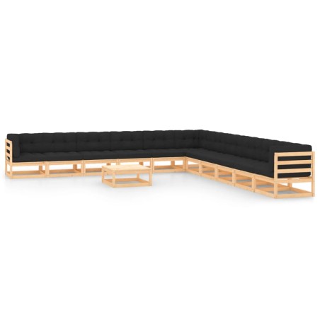 vidaXL 12-tlg. Garten-Lounge-Set mit Kissen Massivholz Kiefer