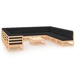 vidaXL 12-tlg. Garten-Lounge-Set mit Kissen Massivholz Kiefer