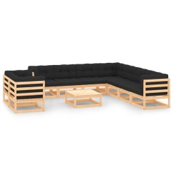 vidaXL 10-tlg. Garten-Lounge-Set mit Kissen Massivholz Kiefer
