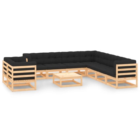vidaXL 10-tlg. Garten-Lounge-Set mit Kissen Massivholz Kiefer