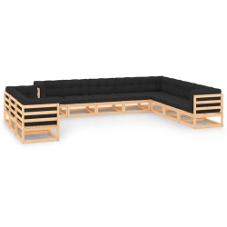 vidaXL 11-tlg. Garten-Lounge-Set mit Kissen Massivholz Kiefer