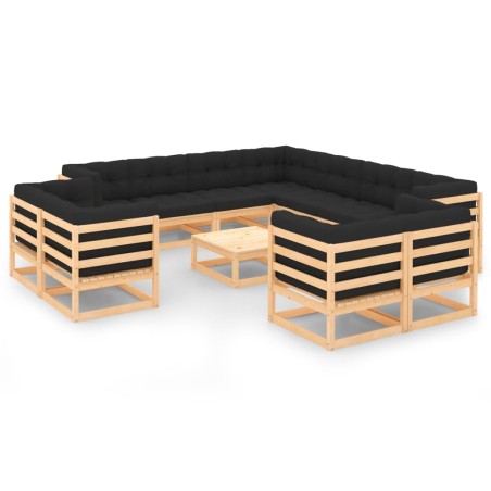 vidaXL 12-tlg. Garten-Lounge-Set mit Kissen Massivholz Kiefer