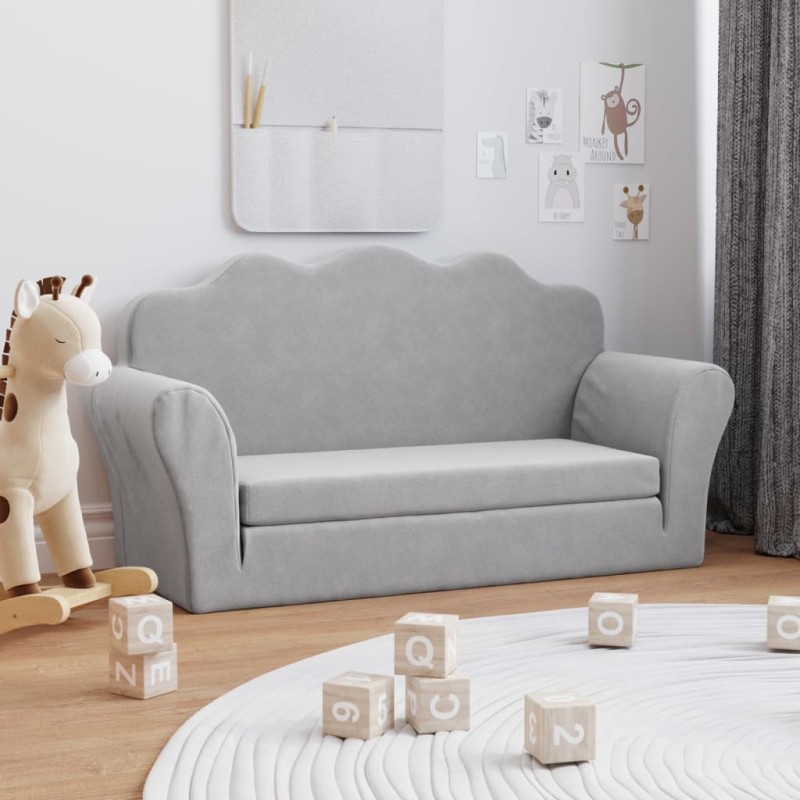 2-Sitzer Schlafsofa für Kinder Hellgrau Weicher Plüsch 2-Sitzer Schlafsofa für Kinder Hellgrau Weicher Plüsch