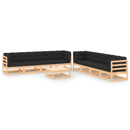 vidaXL 9-tlg. Garten-Lounge-Set mit Kissen Massivholz Kiefer