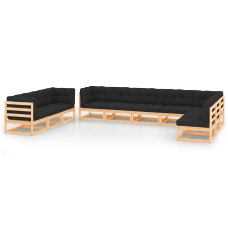 vidaXL 10-tlg. Garten-Lounge-Set mit Kissen Massivholz Kiefer