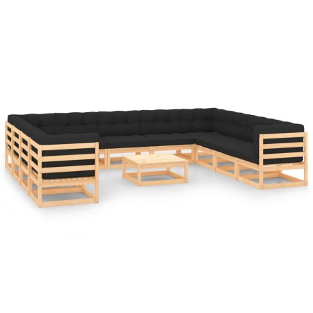 vidaXL 12-tlg. Garten-Lounge-Set mit Kissen Massivholz Kiefer