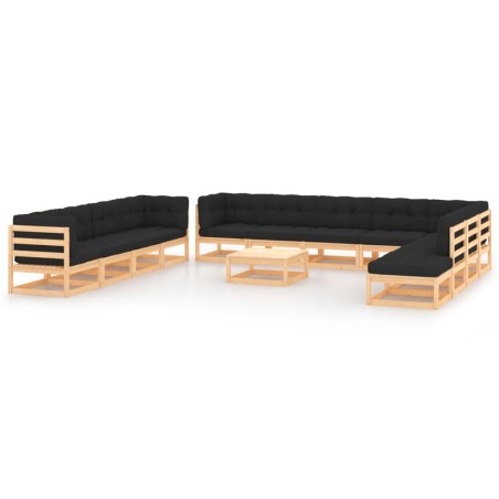 vidaXL 13-tlg. Garten-Lounge-Set mit Kissen Massivholz Kiefer
