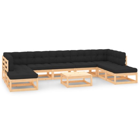 vidaXL 10-tlg. Garten-Lounge-Set mit Kissen Massivholz Kiefer