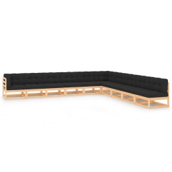 vidaXL 10-tlg. Garten-Lounge-Set mit Kissen Massivholz Kiefer