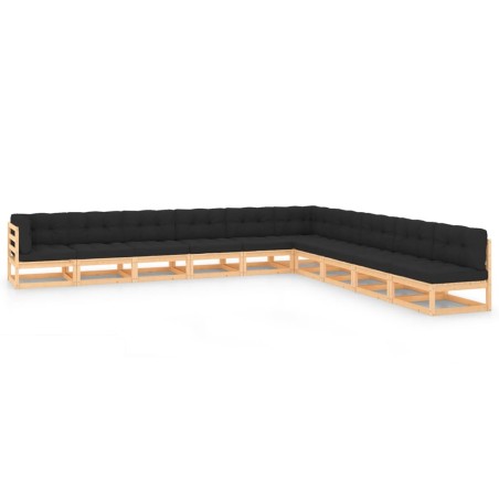 vidaXL 10-tlg. Garten-Lounge-Set mit Kissen Massivholz Kiefer