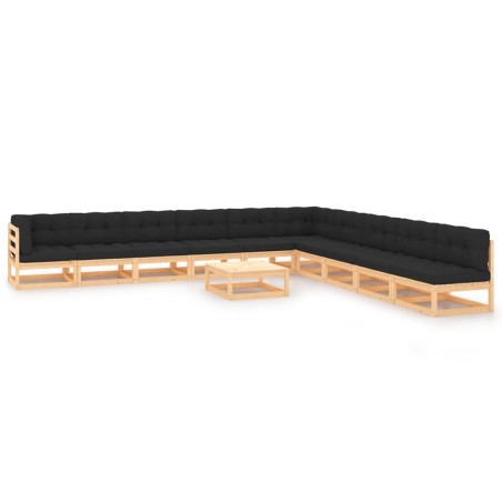 vidaXL 11-tlg. Garten-Lounge-Set mit Kissen Massivholz Kiefer