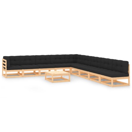 vidaXL 10-tlg. Garten-Lounge-Set mit Kissen Massivholz Kiefer