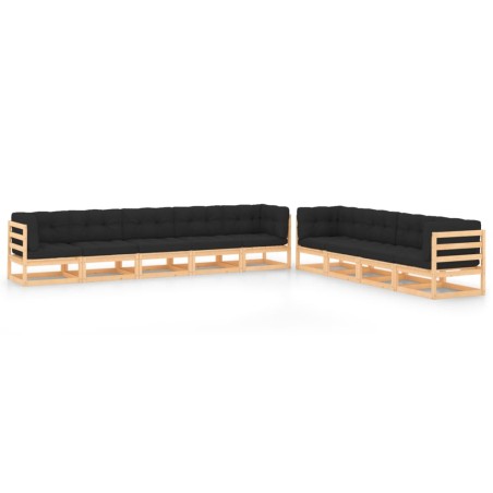 vidaXL 9-tlg. Garten-Lounge-Set mit Kissen Massivholz Kiefer
