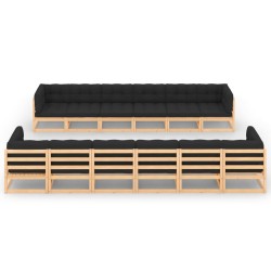 vidaXL 12-tlg. Garten-Lounge-Set mit Kissen Massivholz Kiefer