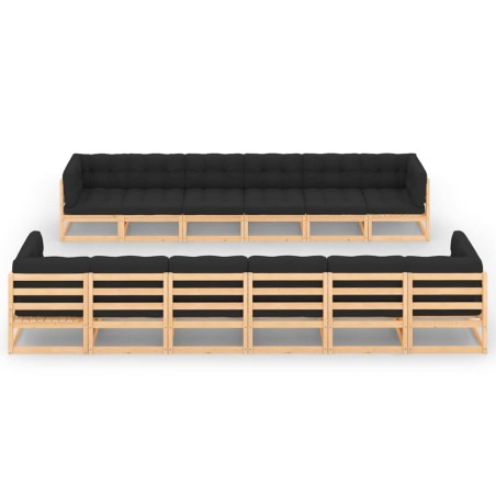 vidaXL 12-tlg. Garten-Lounge-Set mit Kissen Massivholz Kiefer